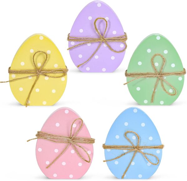 5pcs Easter Wooden Egg Decor – Polka Dot Table Centerpieces for Spring & Party Decor
