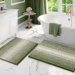 2-Piece Chenille Bathroom Rug Set – Soft, Absorbent, Non-Slip, Machine Washable (Sage, 20"x32" & 16"x24")