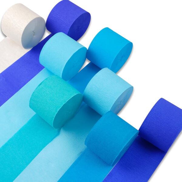 Crepe Paper Streamers – 8 Rolls (656ft), Blue & White for Party & Wedding Decor