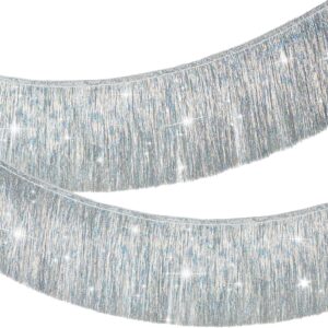 Silver Fringe Banner – 6.56ft Tinsel Backdrop for Bachelorette & Birthday Parties