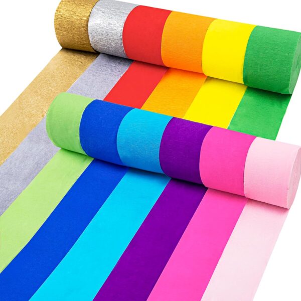 Crepe Paper Streamers – 12 Rolls (984ft) in 12 Colors for Rainbow, Party & Wedding Decor