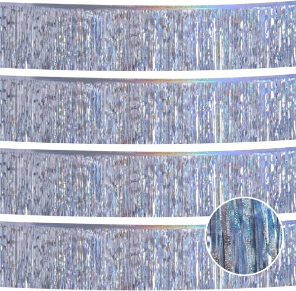 Laser Silver Tinsel Garland – 4-Pack (12ft) for Party & Holiday Decor