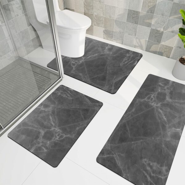 3-Piece Rubber Bath Rug Set – Non-Slip, Absorbent, Quick Dry, Thin Design Fits Under Door (Dark Grey)