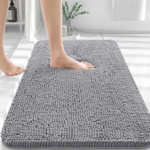 Grey Chenille Bathroom Rug 30x20 – Soft, Absorbent, Quick Dry, Machine Washable