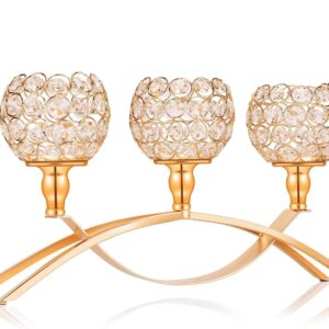 Gold Crystal 3-Arm Candelabra – Elegant Candle Holder for Table Centerpieces, Weddings & Home Décor