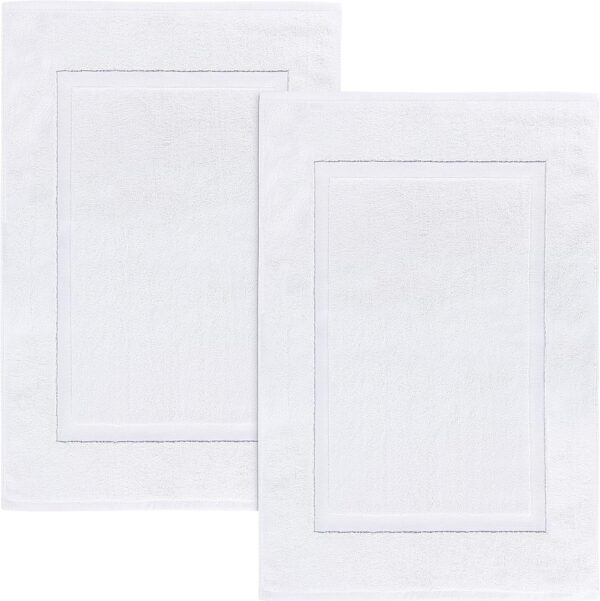 2-Pack Cotton Banded Bath Mats – 100% Ring-Spun, Absorbent Shower Floor Towels, 21"x34", White