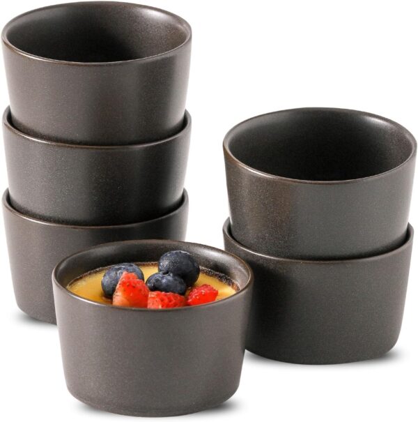 2.5oz Ceramic Ramekins Set of 6 – Matte Black Oven-Safe Soufflé & Custard Cups for Baking and Kitchen Decor