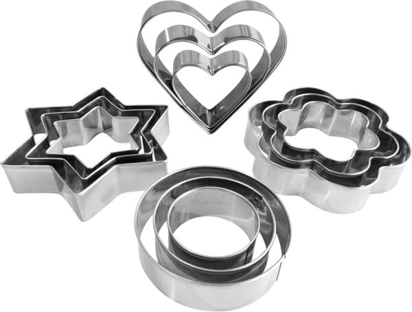 12pcs Metal Cookie Cutter Set – Heart, Star, Round & Flower Shapes for Baking
