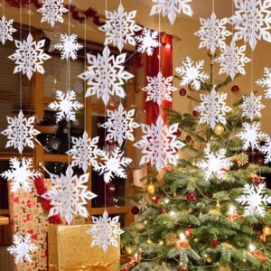Christmas Snowflake Decorations – 12 Garland & 12 3D Glitter Snowflakes for Winter, Holiday & New Year Decor