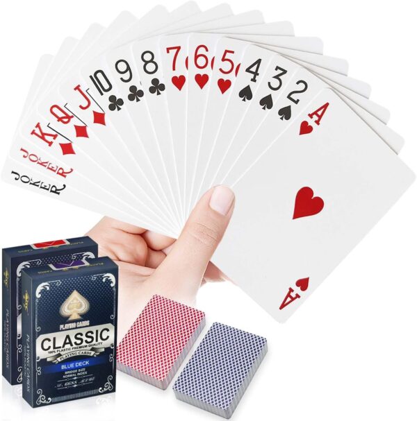 2 Decks Waterproof Playing Cards – Red & Blue, Premium Poker & Bridge Cards for Blackjack & Canasta