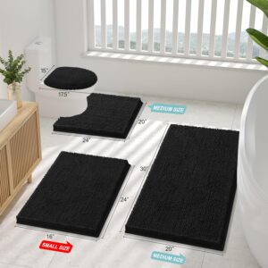 Shaggy Bath Rug 30"x20" – Soft, Absorbent, Non-Slip, Machine Washable (Black)