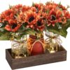 3-Piece Fall Mason Jar Centerpiece – LED Light, Wood Tray, Farmhouse Table Décor (Orange) - Image 5