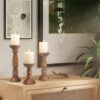 Set of 3 Wooden Candle Holders – Rustic Farmhouse Pillar Stands, 12", 9", 6" (Brown) - Image 6