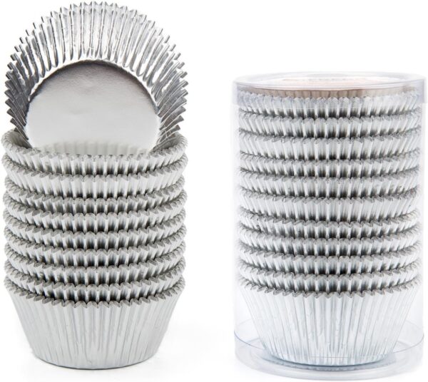 200-Count Standard Silver Foil Cupcake Liners – Metallic Baking Cups