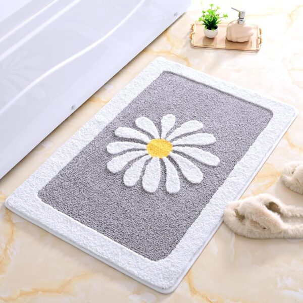 White Flower Bath Rug 24"x36" – Fluffy, Non-Slip, Super Soft, Machine Washable (Gray)