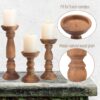 Set of 3 Wooden Candle Holders – Rustic Farmhouse Pillar Stands, 12", 9", 6" (Brown) - Image 5