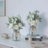 Faux Roses with Vase – Silk Flowers & Eucalyptus Arrangement for Home, Office, or Table Décor (White) - Image 3