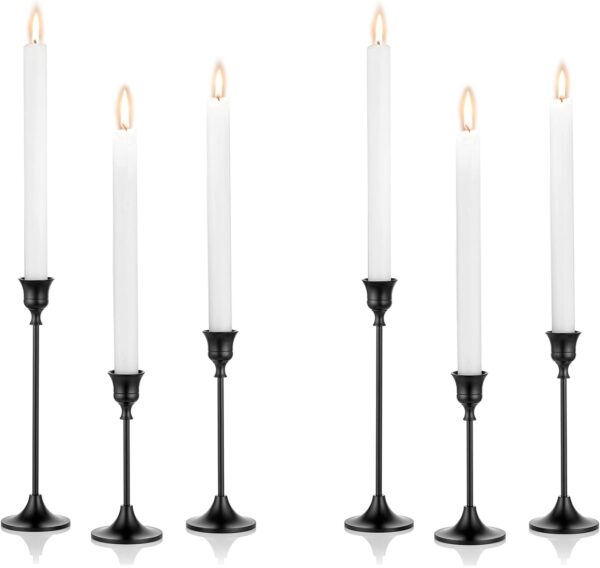 Black Candle Holder Set – 6 Pcs Tapered Candle Sticks for Weddings, Parties & Home Décor