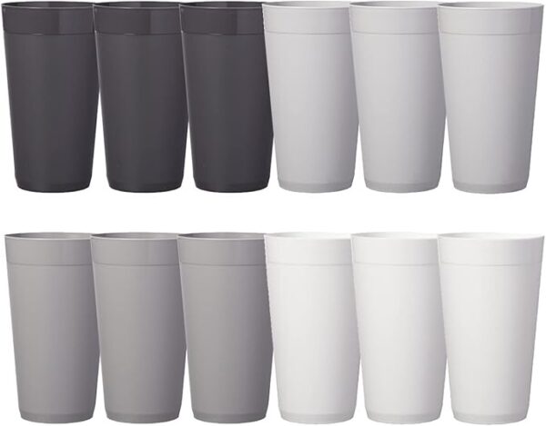 Set of 12 20oz Unbreakable Plastic Tumblers – Grey Stone, BPA-Free, Dishwasher Safe