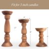 Set of 3 Wooden Candle Holders – Rustic Farmhouse Pillar Stands, 12", 9", 6" (Brown) - Image 2