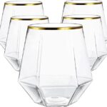 40-Count Diamond Stemless Glasses – 12oz Unbreakable Plastic with Gold Rim