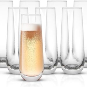 Stemless Champagne Flutes – Set of 8 Crystal 9.5oz Glasses for Prosecco & Cocktails