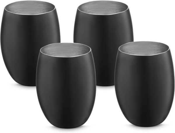 Set of 4 Black Stainless Steel Tumblers – 16oz Shatterproof Hammered Drinkware for Wine, Water & Cocktails