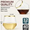 40-Count Diamond Stemless Glasses – 12oz Unbreakable Plastic with Gold Rim - Image 4