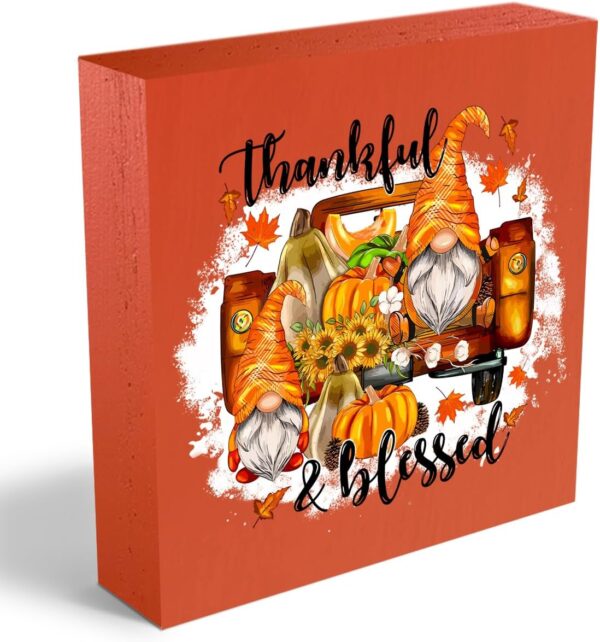 Thanksgiving Gnome Box Sign – 5"x5" Pumpkin & Sunflower Fall Decor