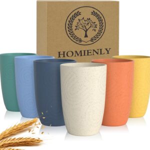 Unbreakable Wheat Straw Drinking Cups – Set of 6 Reusable 12 oz Tumblers, Dishwasher Safe