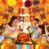 Thanksgiving Party Decor Set – Banner, Swirls, Balloons, Foil Curtain & Pom Poms - Image 3