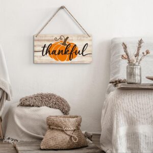 Thankful Autumn Pumpkin Wood Sign – 12" x 6" Rustic Fall Wall Decor