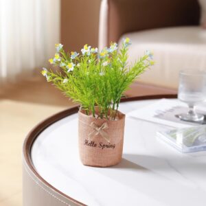 3PCS Spring Artificial Flowers in Burlap Vases – Farmhouse Decor for Table, Shelf, or Hanging