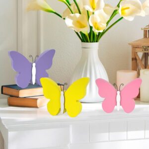 3Pcs Spring Butterfly Wooden Decorations – Rustic Table Centerpiece & Tiered Tray Decor