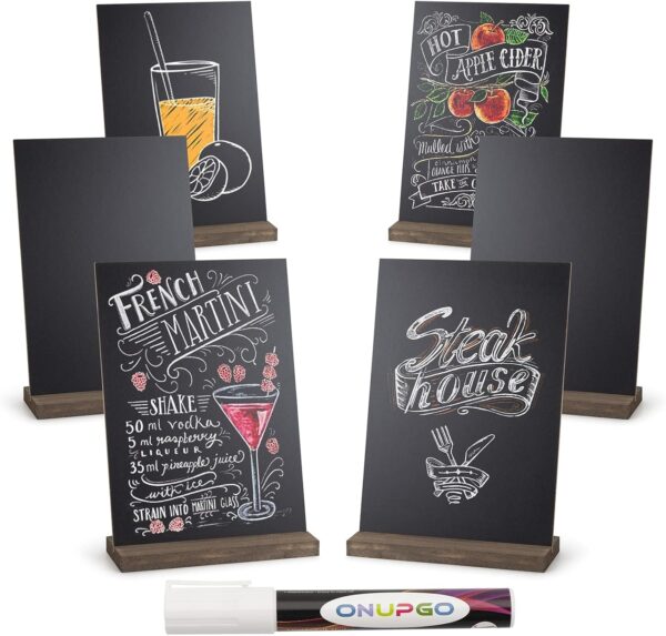 6-Pack Mini Chalkboards – Vintage Wooden Table Signs for Weddings & Décor
