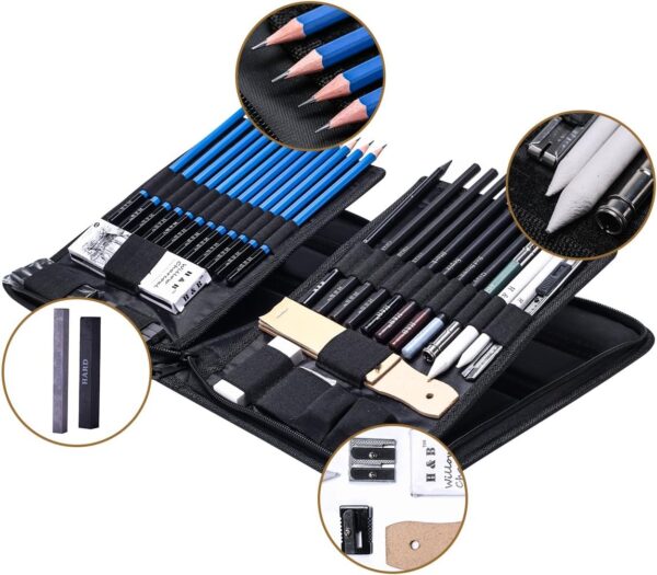 40-Piece Professional Sketch Kit – Pencils, Pastels & Tools