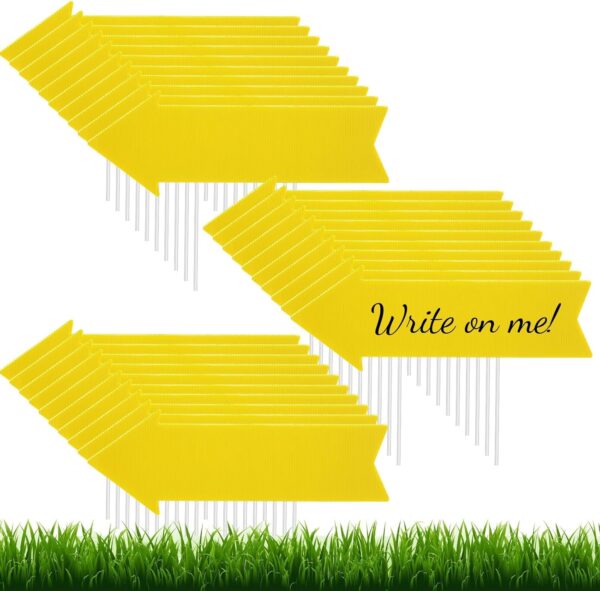 30-Pack Yellow Arrow Signs with Stakes – 17x6" Directional Yard Signs