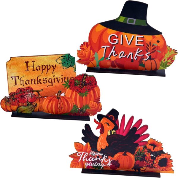 3-Piece Thanksgiving Wooden Centerpieces – Turkey, Pumpkin & Harvest Decor