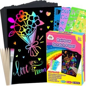 Rainbow Scratch Art Crafts for Kids, Gift Set for Girls & Boys Ages 3-10, Mother’s Day & Birthday Activity (Pink)
