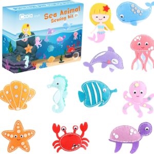 Sewing Kit for Kids - Ocean Felt Craft Set with 11 Sea Animals & Video Guide