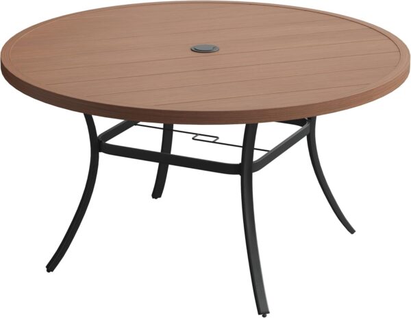 60" Round Outdoor Patio Table for 8-10 with Adjustable Umbrella Hole (Walnut)