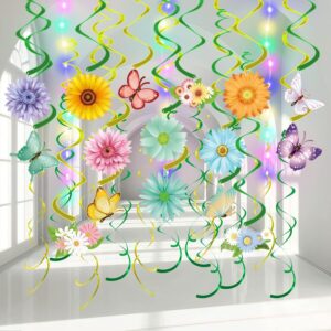 33pcs Spring Hanging Swirl Decorations with LED Lights – Flower & Butterfly Party Decor