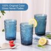 Vintage Blue Drinking Glasses – Set of 6, 13 oz Embossed Flower Tumblers for Water & Cocktails - Image 4