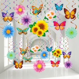 30 Pcs Flower & Butterfly Hanging Swirl Decorations – Spring Summer Party & Baby Shower Decor