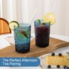 Vintage Blue Drinking Glasses – Set of 6, 13 oz Embossed Flower Tumblers for Water & Cocktails - Image 7
