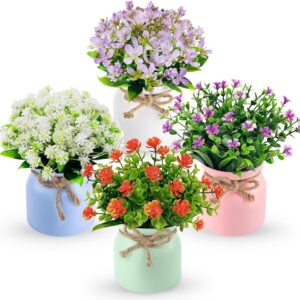4 Pack Small Artificial Flowers – Spring/Summer Decor for Table, Home, Office, Wedding