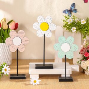 3pcs Spring Flower Wood Table Signs – Rustic Farmhouse Centerpieces