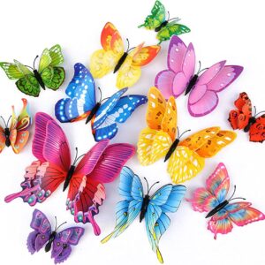 3D Butterfly Wall Decor – 24pcs Colorful Stickers with Magnets