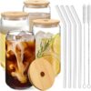 4pc Drinking Glass Set – 16oz with Bamboo Lids, Glass Straws & Brushes - Image 2