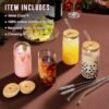 4pc Drinking Glass Set – 16oz with Bamboo Lids, Glass Straws & Brushes - Image 4